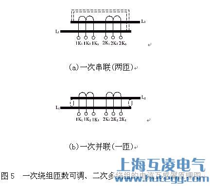 一次繞組匝數(shù)可調(diào)、二次多繞組的電流互感器原理圖
